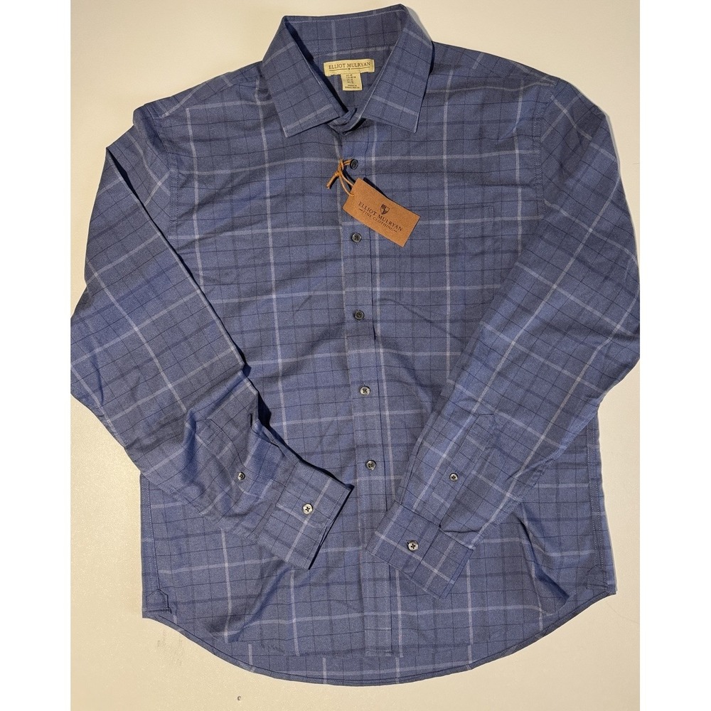 Elliot Mulryan Men's Shirt Windowpane Plaid Long Sleeve Flannel Bljue Medium NWT